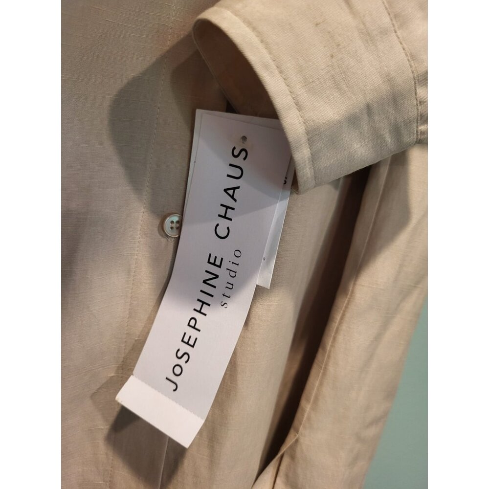New Beige Silk Linen Long Sleeve Lightweight Button Up Top Sz 16 Minimalist - Picture 6 of 7